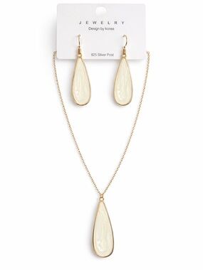 Design by Korea Gold & Cream Teardrop Necklace and Earring Set